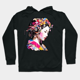 Japanese Woman Portrait Geisha Tradition Culture Abstract Hoodie